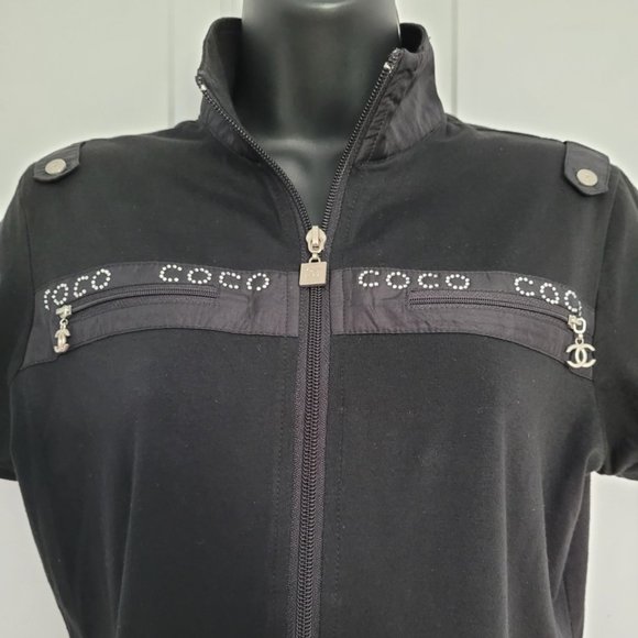 Authentic CHANEL vintage coco logo cotton zip-up blouse black size L (US M) - Picture 2 of 13